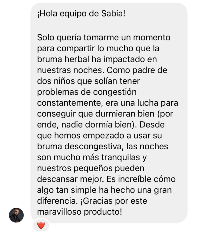 Reseña de cliente sobre Bruma Descongestiva