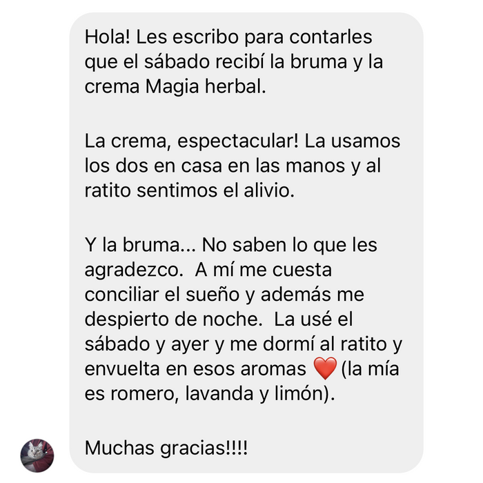 Reseña de cliente sobre Bruma Dulces Sueños