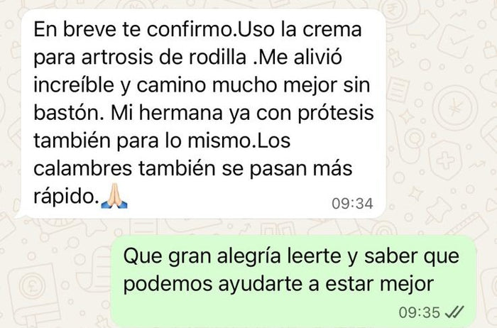 Reseña de cliente sobre alivio de rodillas